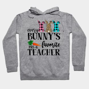 Every Bunny's Favorite Pre-K Teacher Leopard Buffalo Bunny Easter Day Hoodie